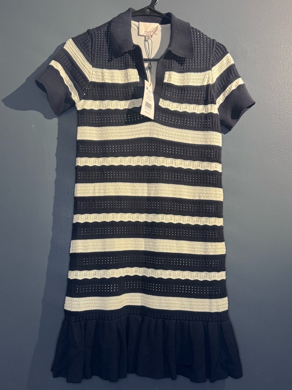 Cinq à Sept Clementine Navy & Ivory Knit Polo Dress XS fits 4/6 stretch fabric